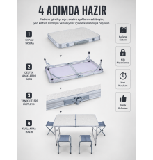 Valiz Tipi Katlanabilir Piknik Masası 4 Tabureli Taşınabilir Kamp Masası