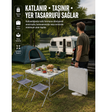 Ayarlanabilir Yükseklikli Kamp ve Piknik Masası 4 Kişilik Katlanabilir Masa Seti