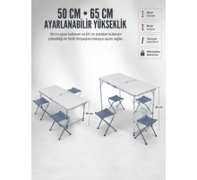 4 Sandalyeli Katlanabilir Kamp Masası Portatif Bahçe Kamp ve Piknik Masa Seti