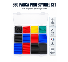 560 Parça Kablo İzolasyon Makaron Seti 12 Ölçü 5 Renk Heat Shrink Tube Organizer Kutulu
