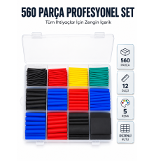 560 Parça Kablo İzolasyon Makaron Seti 12 Ölçü 5 Renk Heat Shrink Tube Organizer Kutulu
