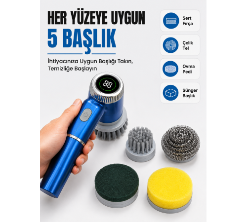 5'i 1 Arada Şarjlı Temizlik Fırçası ile Güçlü ve Pratik Temizlik
