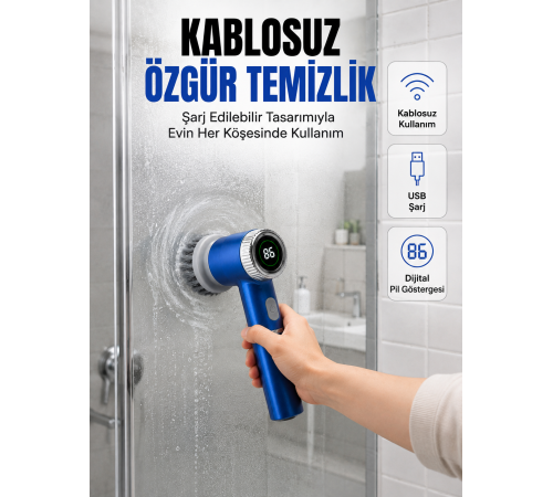 Mutfak, Banyo ve Fayanslar İçin Çok Amaçlı Elektrikli Temizlik Fırçası
