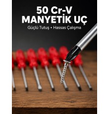 7'li Düz ve Yıldız Tornavida Seti Çelik Manyetik Uçlu