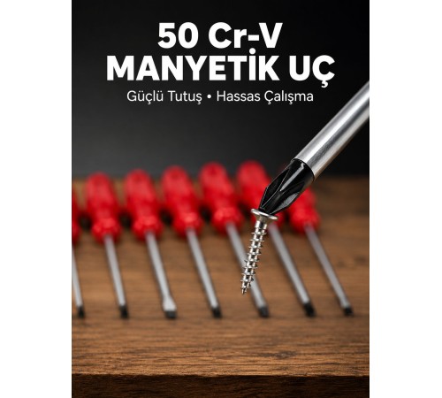 7'li Düz ve Yıldız Tornavida Seti Çelik Manyetik Uçlu