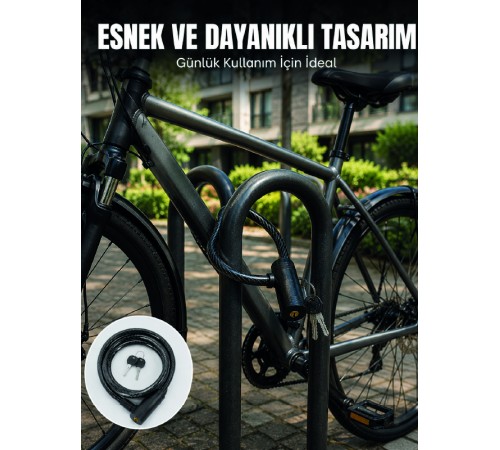 Bisiklet Kilidi 12 mm Kalın Çelik Halat 80 cm Anahtarlı Güvenlik Kilidi 2 Anahtarlı PVC Kaplamalı