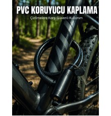 12 mm PVC Kaplamalı Bisiklet Kilidi 80 cm Anahtarlı Çelik Halat Kilit 2 Anahtarlı Güvenlik Kilidi