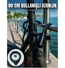 Bisiklet ve Scooter Kilidi 12 mm Çelik Halat 80 cm Anahtarlı Kilit PVC Koruyucu Kaplama 2 Anahtarlı Güvenlik Sistemi