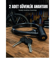 12 mm Çelik Halat Bisiklet Kilidi 80 cm Anahtarlı Güvenlik Kilidi PVC Kaplamalı Scooter ve Elektrikli Bisiklet Uyumlu
