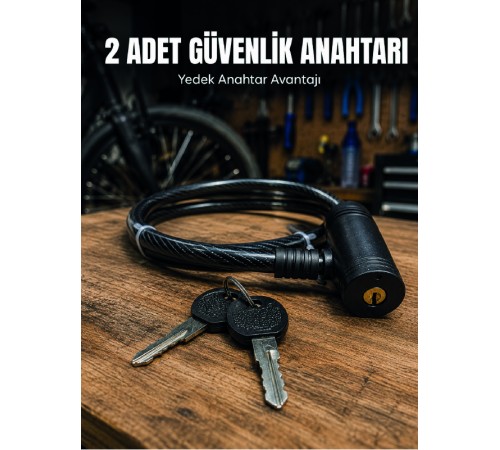 12 mm Çelik Halat Bisiklet Kilidi 80 cm Anahtarlı Güvenlik Kilidi PVC Kaplamalı Scooter ve Elektrikli Bisiklet Uyumlu