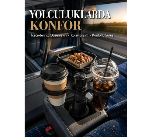 Araç Bardaklık Genişletici Çift Bardak Tutucu ve Tepsili Düzenleyici