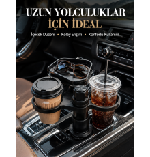Ayarlanabilir Araç Bardaklık Aparatı Çift İçecek ve Tepsili Tasarım
