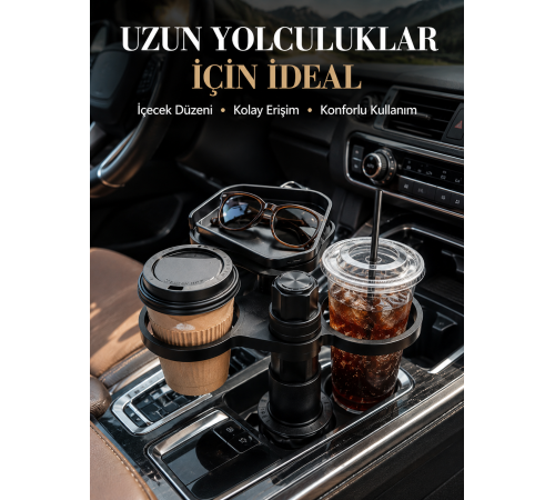 Ayarlanabilir Araç Bardaklık Aparatı Çift İçecek ve Tepsili Tasarım