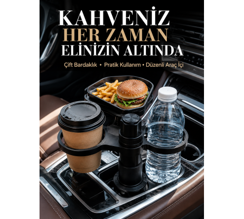 Otomobil İçin Çift Bardak Tutucu ve Çok Amaçlı Organizer