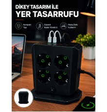 Dikey Priz Kulesi 8 AC Priz 4 USB 2 Type-C Çocuk Korumalı Güç Dağıtıcı