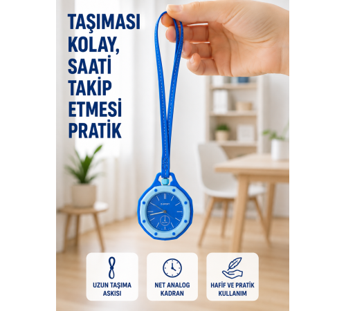 Askılı Analog Çanta Charmı Taşınabilir Saat ve Çanta Aksesuarı Mavi