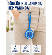 Pantolon Kemer Köprüsüne Takılabilir Askılı Analog Saat Mavi Çanta Charmı
