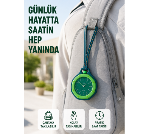 Çanta Charmı Askılı Analog Taşınabilir Saat Günlük Aksesuar Yeşil