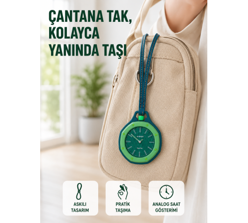 Askılı Analog Saat Pantolon Kemer ve Çanta Aksesuarı Yeşil