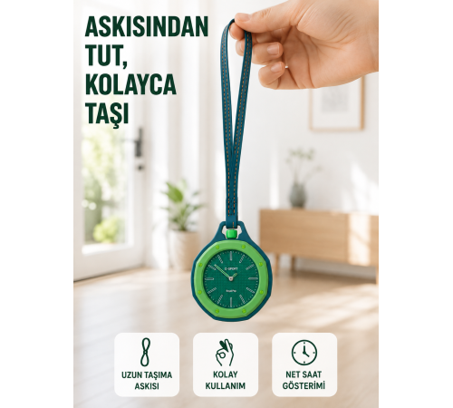 Anahtarlık ve Sırt Çantası İçin Askılı Charm Analog Saat Yeşil
