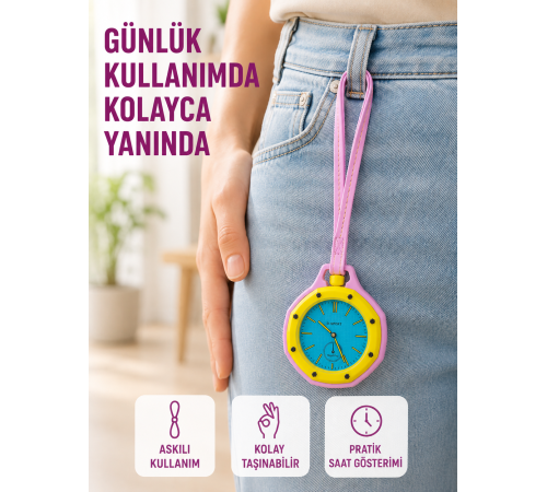 Askılı Analog Taşınabilir Saat Çanta Charmı Günlük Aksesuar Pembe