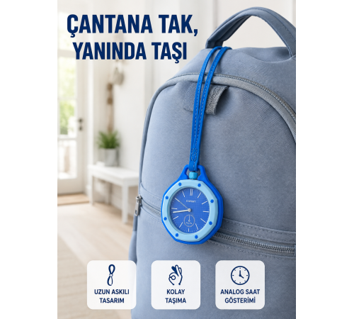 Çanta ve Anahtarlık İçin Askılı Analog Taşınabilir Charm Saat Mavi