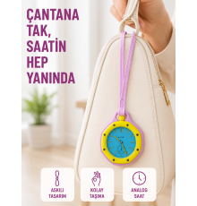 Anahtarlık Çanta Charmı Askılı Analog Dekoratif Saat Pembe