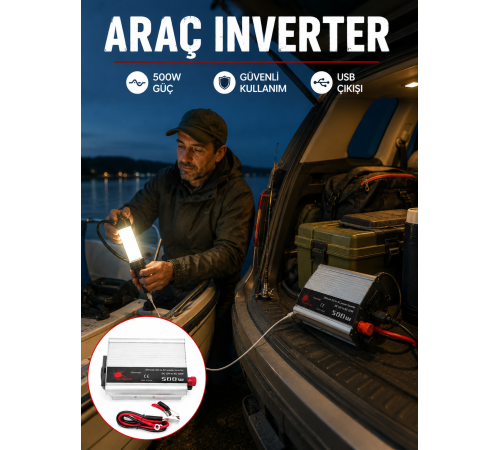 500W Araç İnverter Aküden Priz Dönüştürücü