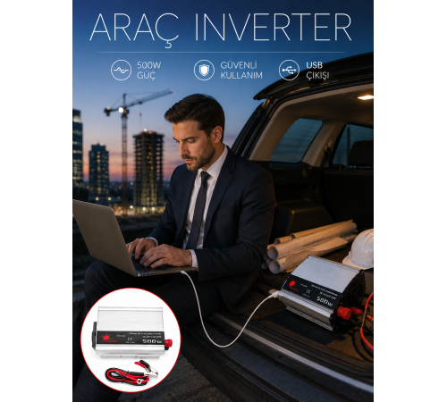 Araç Aküsünü Prize Çeviren 500W Güç İnvertörü