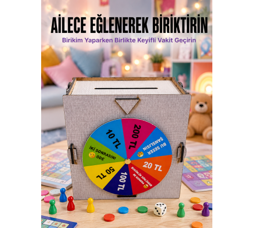 Şans Çarklı Para Biriktirme Kutusu Eğlenceli Tasarruf Challenge Ahşap Hedef Kumbarası