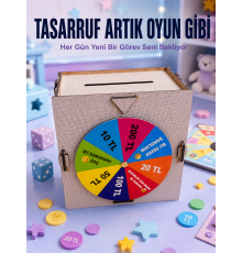 Para Biriktirme Challenge Kutusu Eğlenceli Şans Çarkı Ahşap Tasarruf Kumbarası