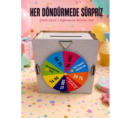 Şans Çarklı Tasarruf KutusuAhşap Para Biriktirme Oyunu