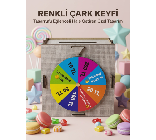Birikim Kutusu Şans Çarklı Tasarruf Oyunu Eğlenceli Hedef Kumbarası