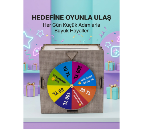 Şans Çarklı Hediyelik Tasarruf Kutusu Eğlenceli Para Biriktirme Oyun Dekoratif Ahşap Kumbara
