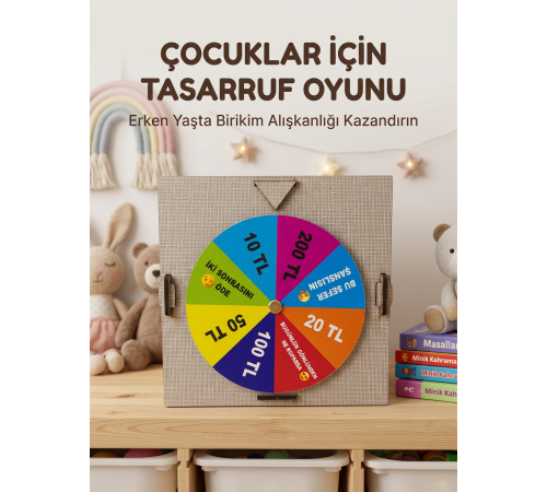 Şans Çarklı Motivasyon Kutusu Günlük Tasarruf Challenge Oyun Ahşap Birikim Kumbarası