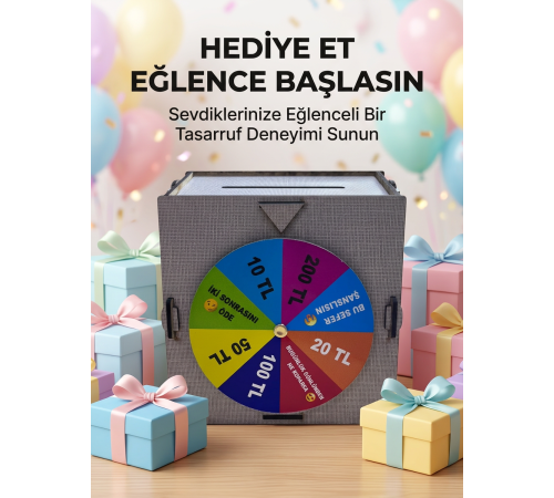 Renkli Şans Çarklı Para Biriktirme Oyunu Eğlenceli Tasarruf Kutusu Ahşap Challenge Kumbarası