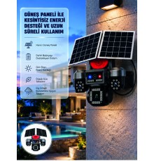 Güneş Enerjili 4 Lensli Dış Mekan Güvenlik Kamerası IP66 Su Geçirmez