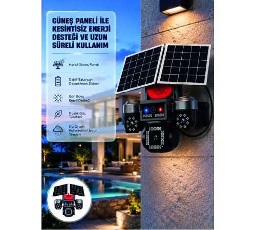 Takip Özellikli 4 Kameralı Güneş Panelli Güvenlik Kamera Sistemi
