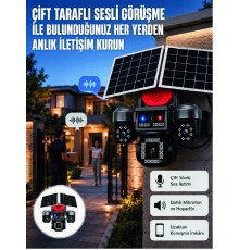LED Projektörlü Sirenli Güneş Enerjili Akıllı Güvenlik Kamerası