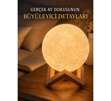 3D Ay Gece Lambası Ahşap Standlı Dekoratif LED Masa Lambası