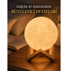 3D Ay Gece Lambası Ahşap Standlı Dekoratif LED Masa Lambası