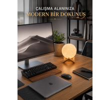 Gerçekçi Ay Dokulu Dekoratif Gece Lambası USB Şarjlı Ay Işığı