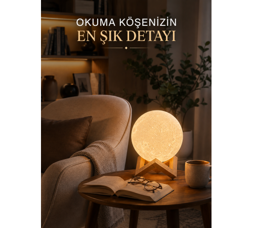 Modern Tasarımlı 3D Ay Lambası Yatak Odası ve Salon Dekoru