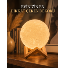 Ahşap Standlı Ay Gece Lambası Ev ve Ofis Dekorasyon Lambası