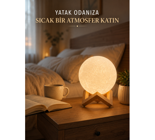 Dekoratif 3D Ay Işığı Masa Lambası Hediyelik Atmosfer Aydınlatması