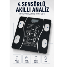 Bluetooth Akıllı Tartı 180 Kg Kapasiteli Vücut Yağ Kas Su BMI Analizli Cam Baskül