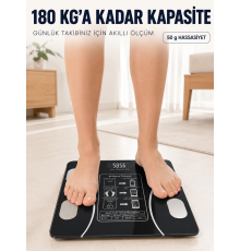 Dijital Akıllı Cam Baskül Mobil Uygulama Destekli Vücut Analiz Tartısı 180 Kg