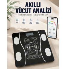 Akıllı Vücut Analiz Baskülü Bluetooth Bağlantılı 4 Sensörlü LCD Ekranlı Dijital Tartı
