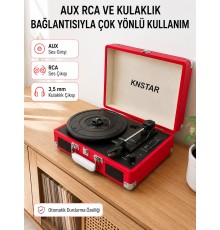 Şarj Edilebilir Taşınabilir Pikap 1800 mAh Dahili Pil Bluetooth ve Çoklu Bağlantı Seçenekli