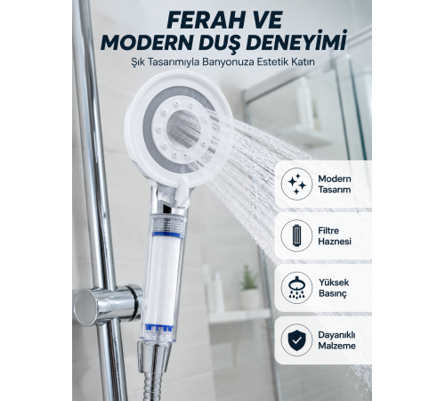 Mineral Taşlı Filtreli Duş Başlığı Güçlü Su Basınçlı Banyo Başlığı